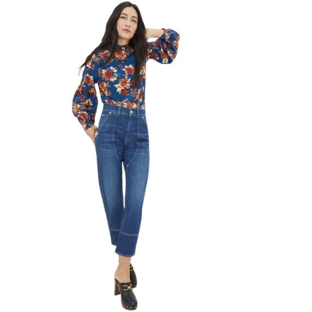 Veronica Beard Cicely Silk LS Top in Electric Blue Multi 2
